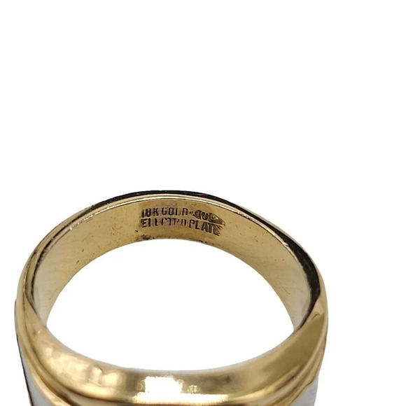 Uncas 18k Gold Plated Two-Tone Textured Clear Rhinestone Zircon Ring Size 9 - Picture 5 of 6